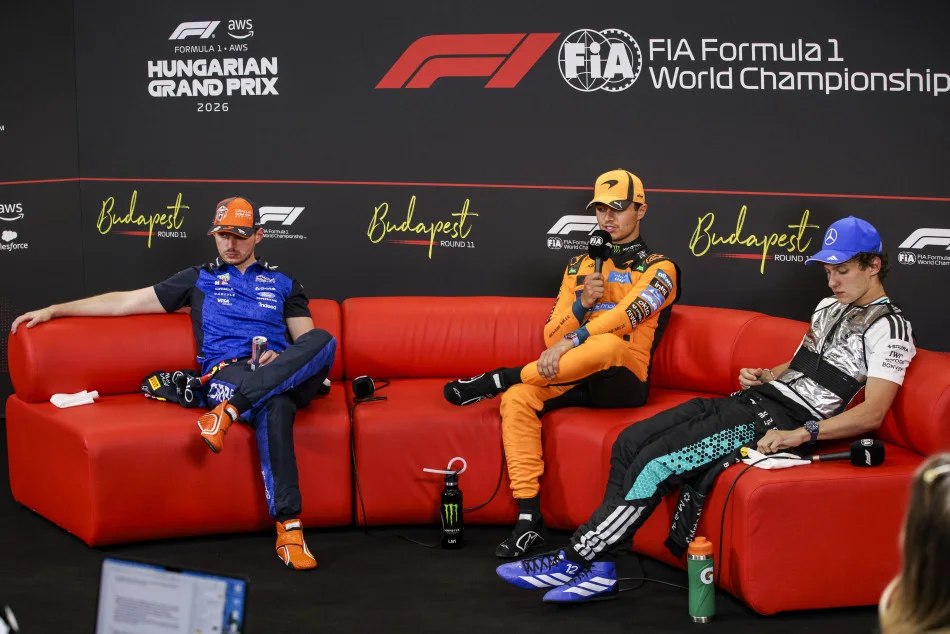 Verstappen, Norris e Antonelli dopo il Gran Premio d'Ungheria 2026