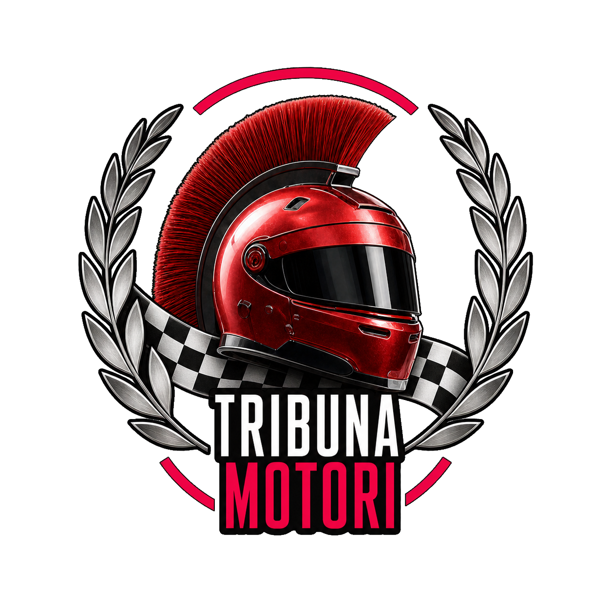 Emblema Tribuna Motori con casco gladiatore e alloro